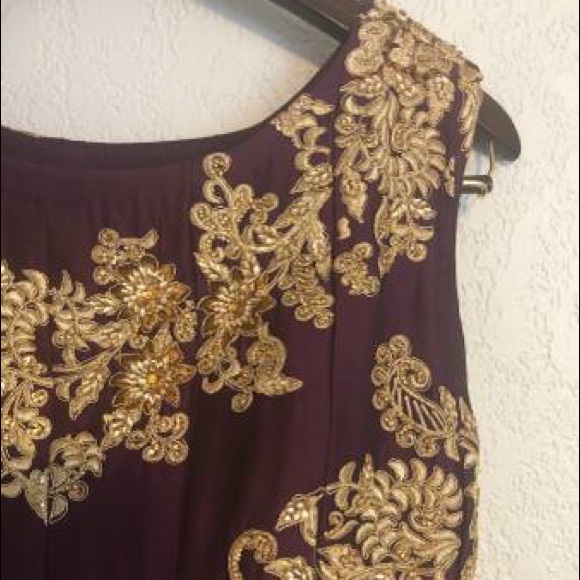 Gorgeous royal purple and gold embroidered gown - Picture 3 of 5